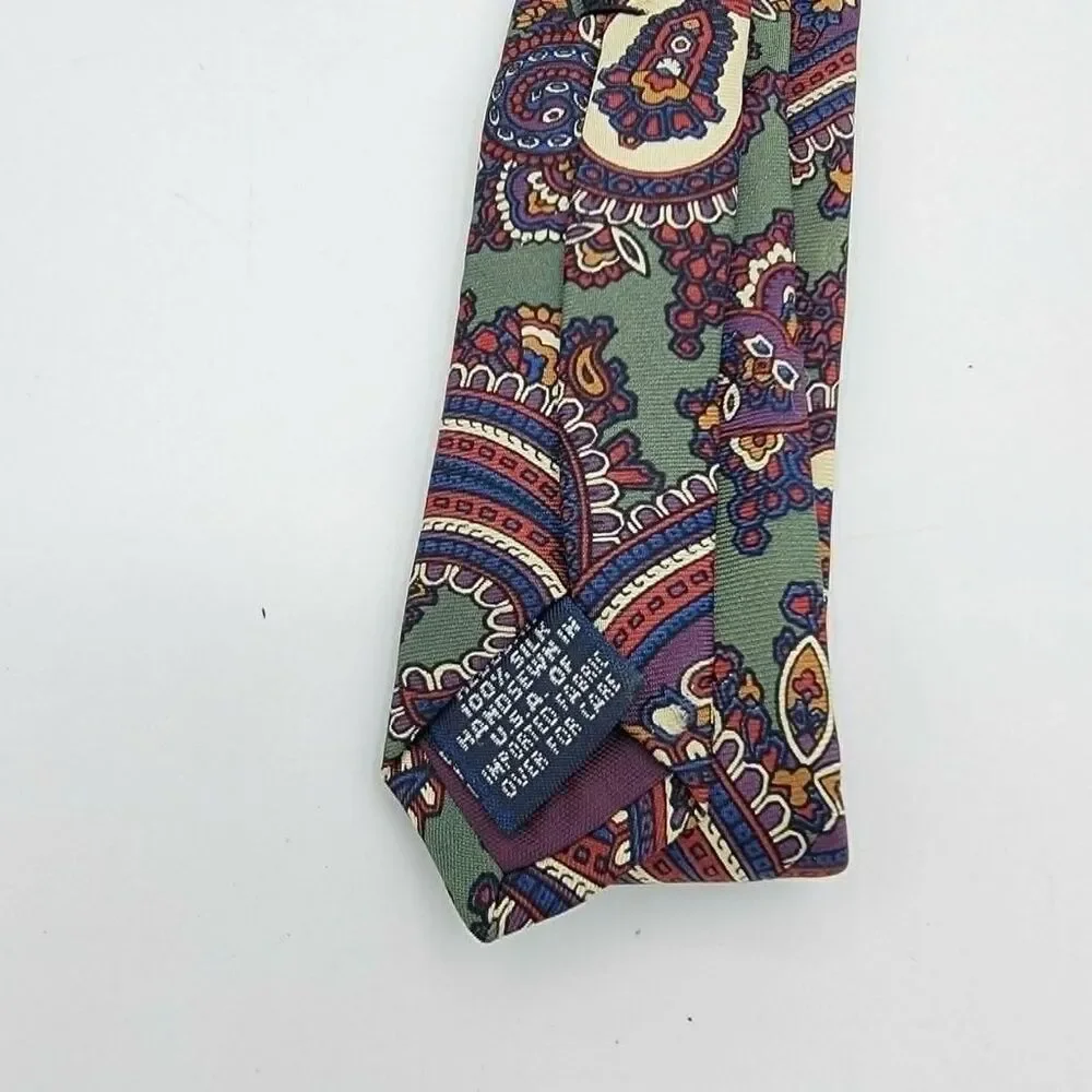 Vintage Lands' End Men's Green Silk Necktie Designer Vintage Size 57.5 x 3.5